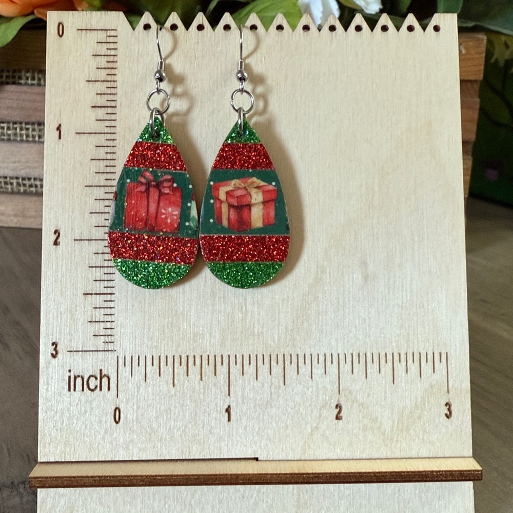 2/$15! New! Handmade Festive Glitter Teardrop Earrings